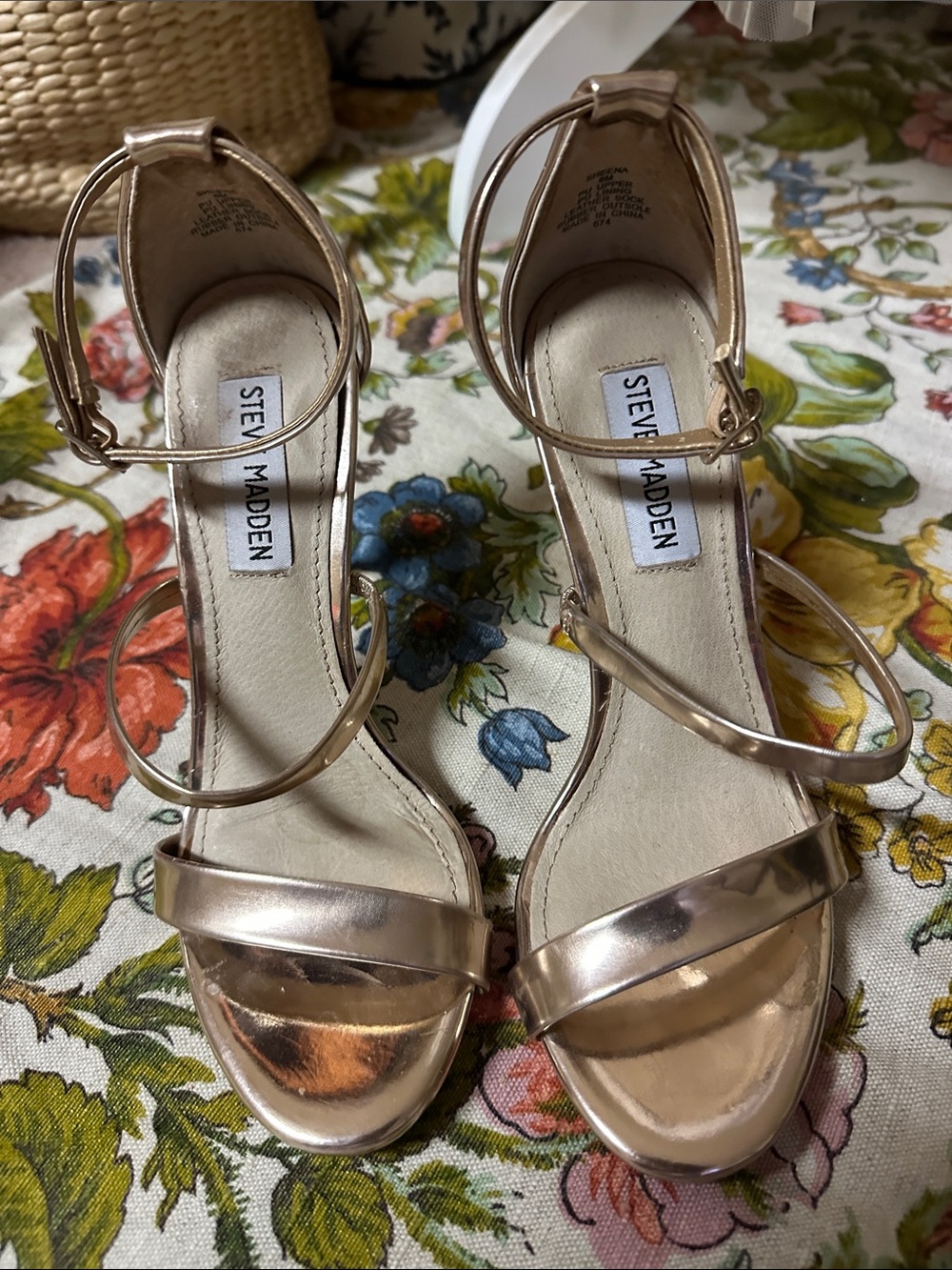 Steve Madden Rose Gold Metallic Ankle-Strap Heels